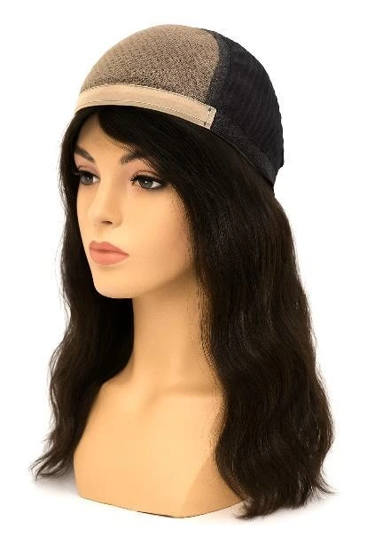 Natural black Indian Temple Remy Jewish wig showing a 5×5 Swiss lace top and shoulder-length style
